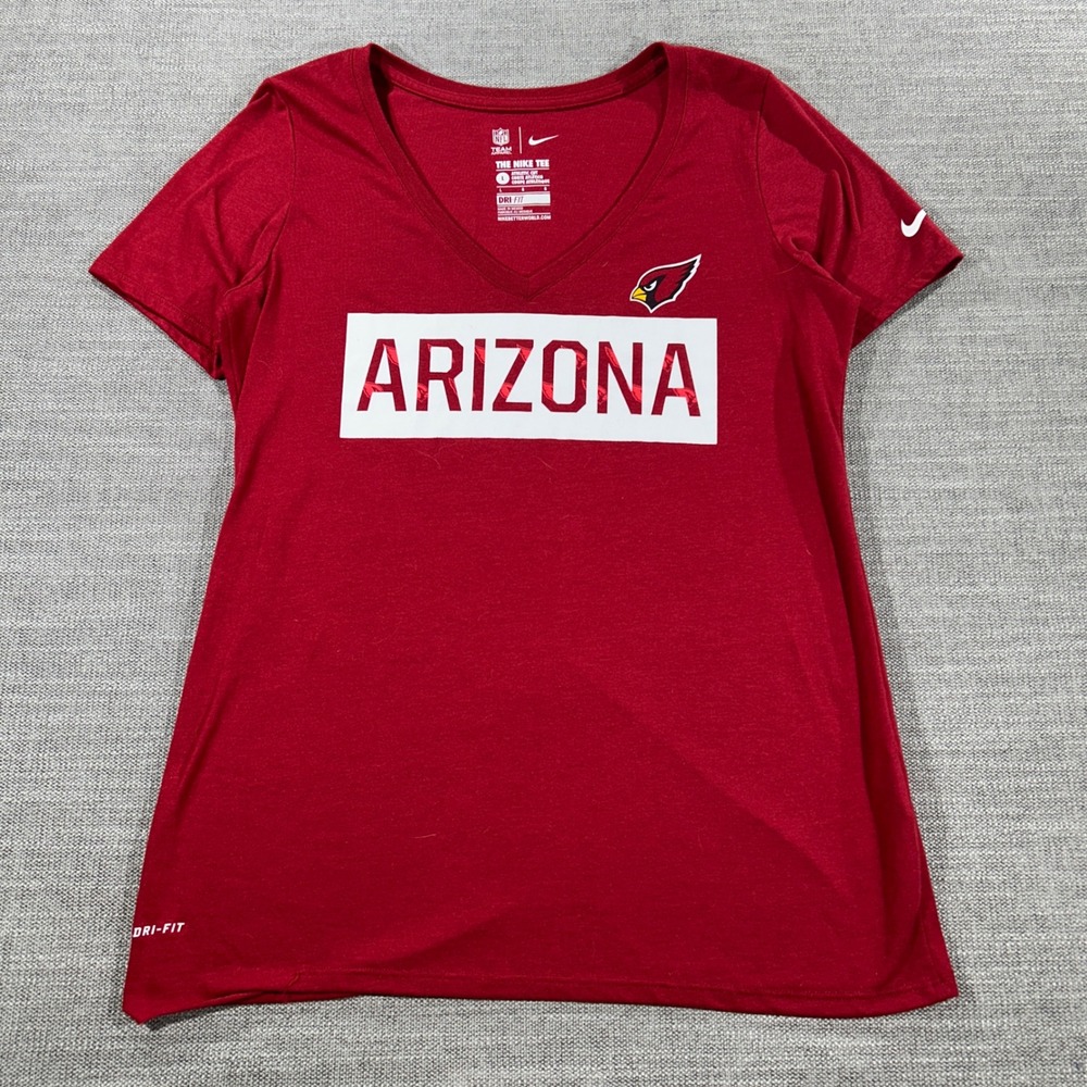 Nike Arizona Cardinals T-Shirt Women Large Red Good Dri-FIT V-Neck NFL Athletic